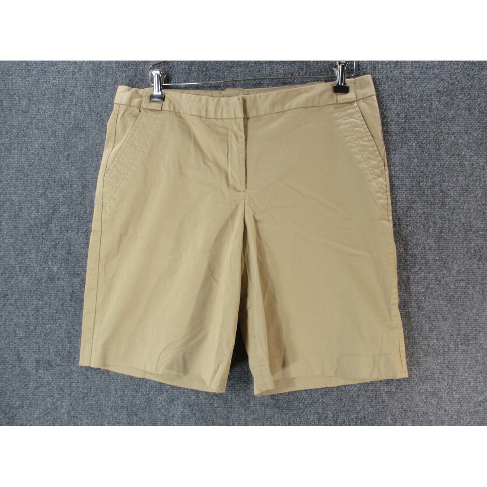 Isaac Mizrahi Shorts Womens 14 Khaki Chino Tan Beige Flat Front Classic Hook Eye